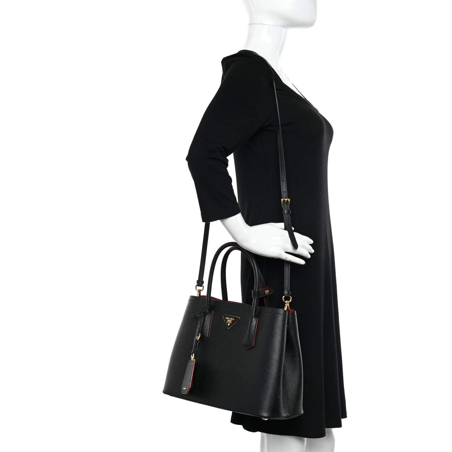 Saffiano Cuir Small Double Bag Black Fuoco
