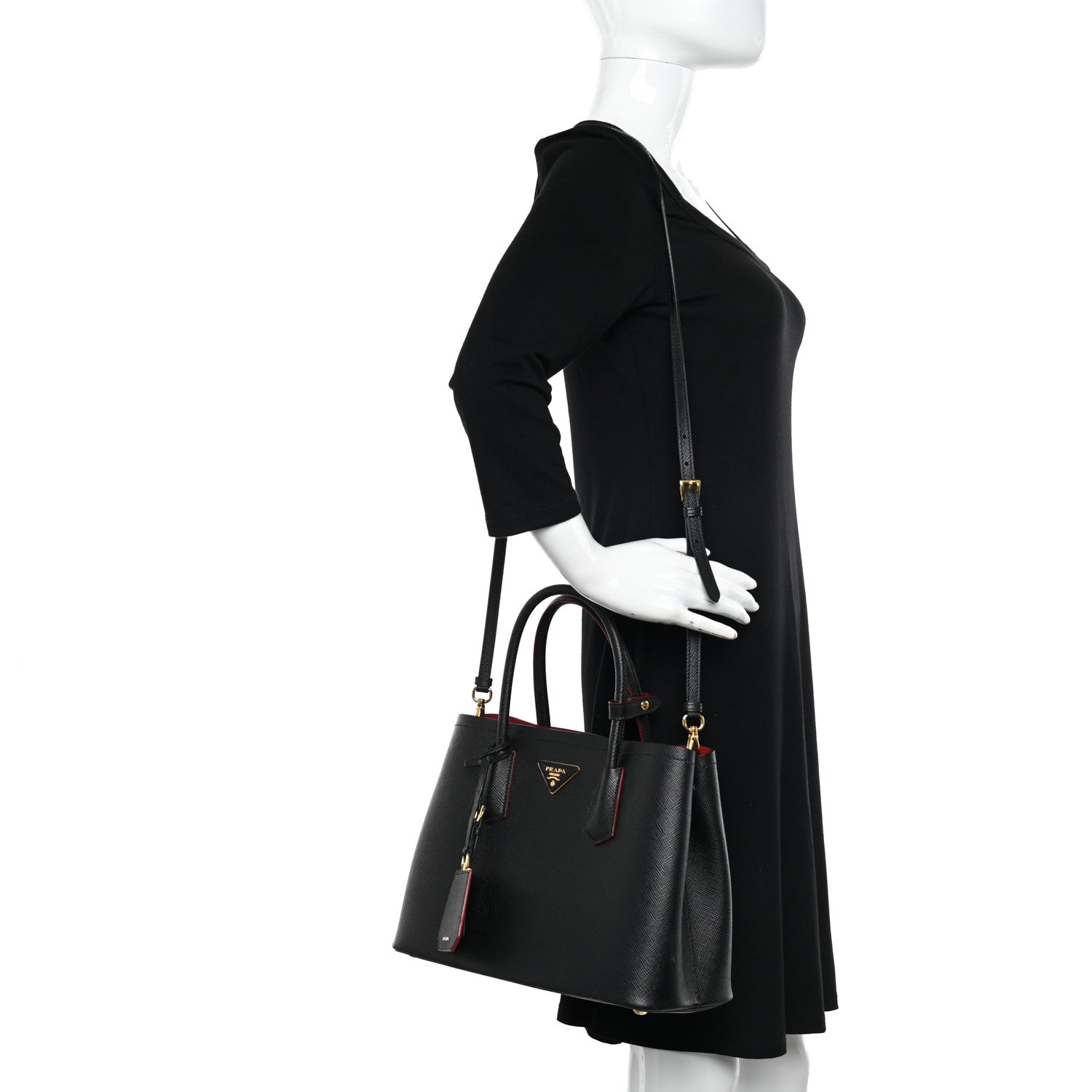 Prada Saffiano Cuir Small Double Bag Black Fuoco 2 of 14