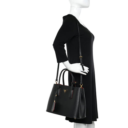 Prada Saffiano Cuir Small Double Bag Black Fuoco 2 of 14