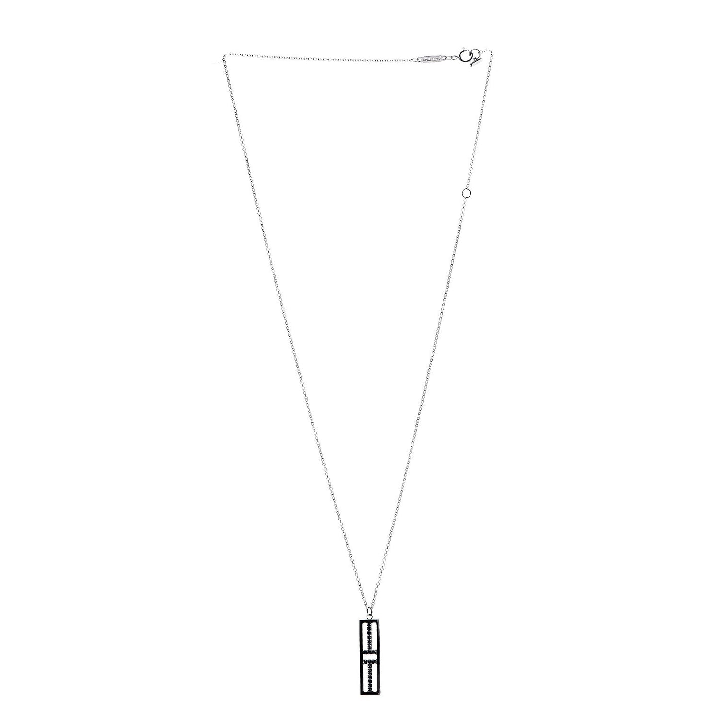 18K White Gold Blue Sapphire T Open Vertical Bar Pendant Necklace