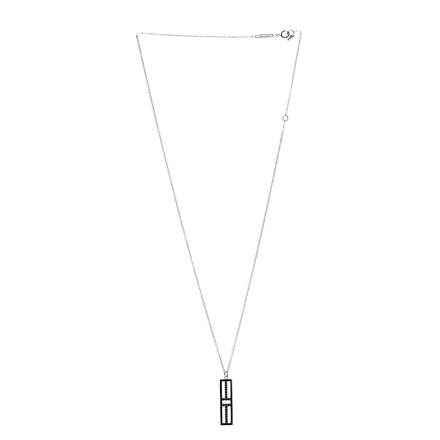 Tiffany 18K White Gold Blue Sapphire T Open Vertical Bar Pendant Necklace 3 of 7