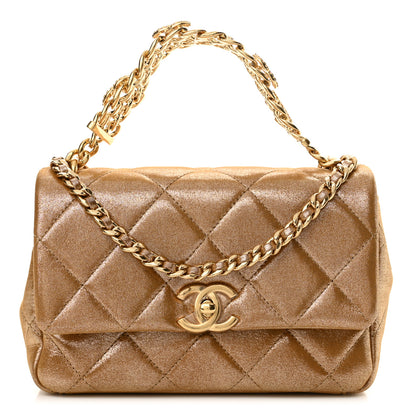 Chanel Metallic Lambskin Quilted Mini CC Crystal Logo Chain Flap Gold 1 of 12