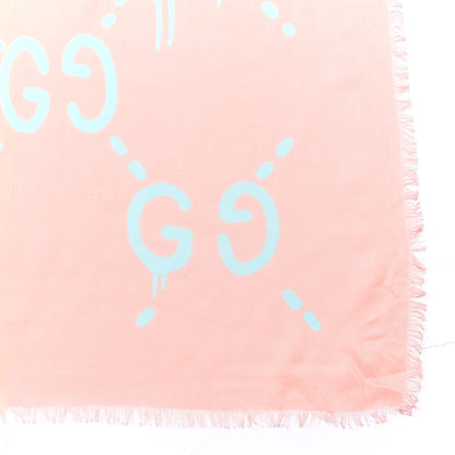 Gucci Modal Silk GG Writers Fringe Shawl Old Rose Sky Blue 2 of 4