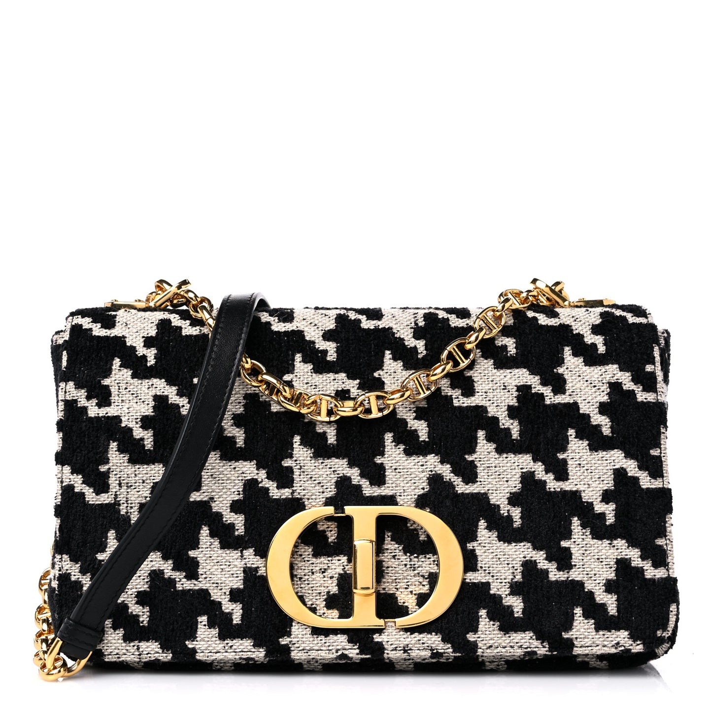 Technical Canvas Macro Houndstooth Medium Caro Bag Black White
