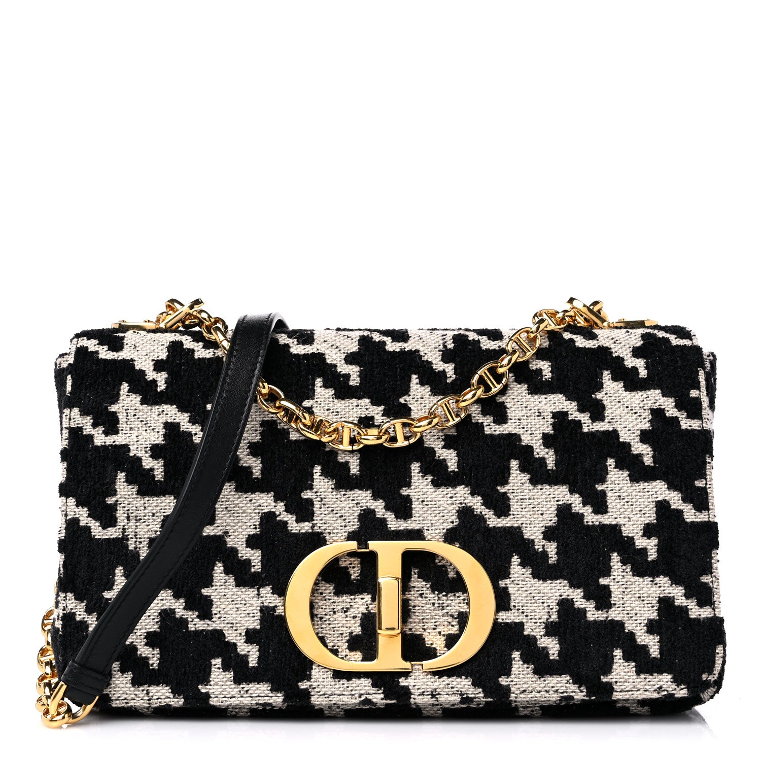 Christian Dior Technical Canvas Macro Houndstooth Medium Caro Bag Black White 1 of 12