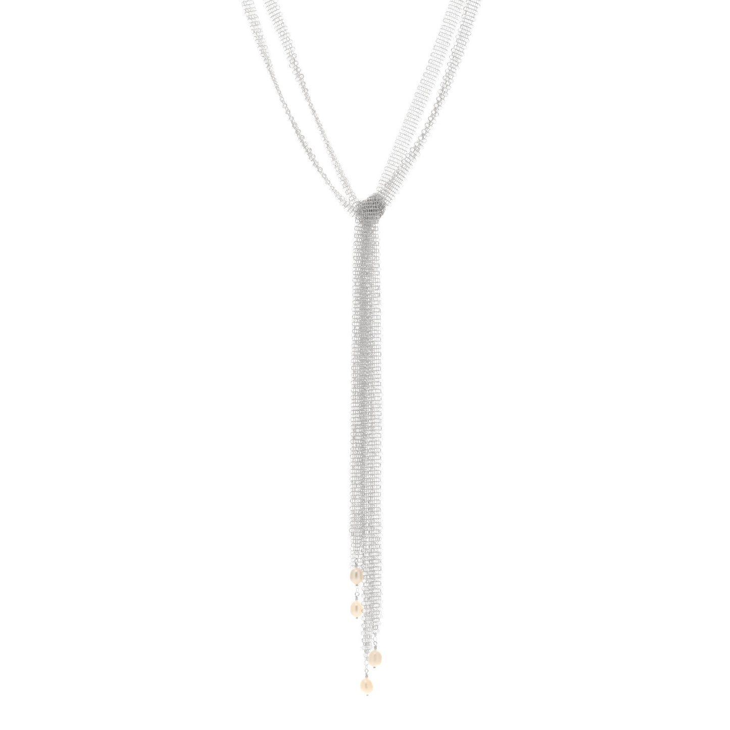 Sterling Silver Pearl Elsa Peretti Mesh Tie Necklace