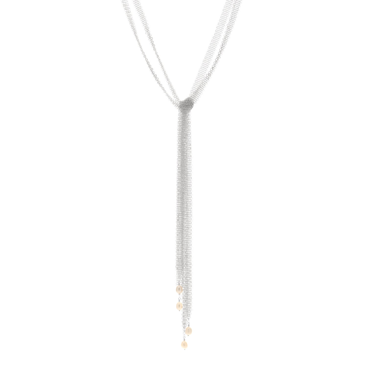 Tiffany Sterling Silver Pearl Elsa Peretti Mesh Tie Necklace 1 of 3