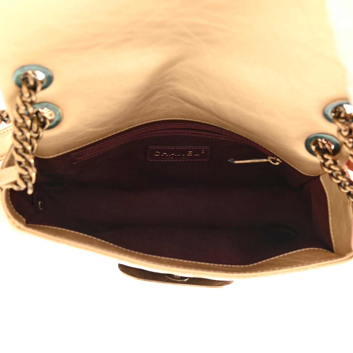 Metallic Aged Calfskin Quilted CC Square Flap Light Gold