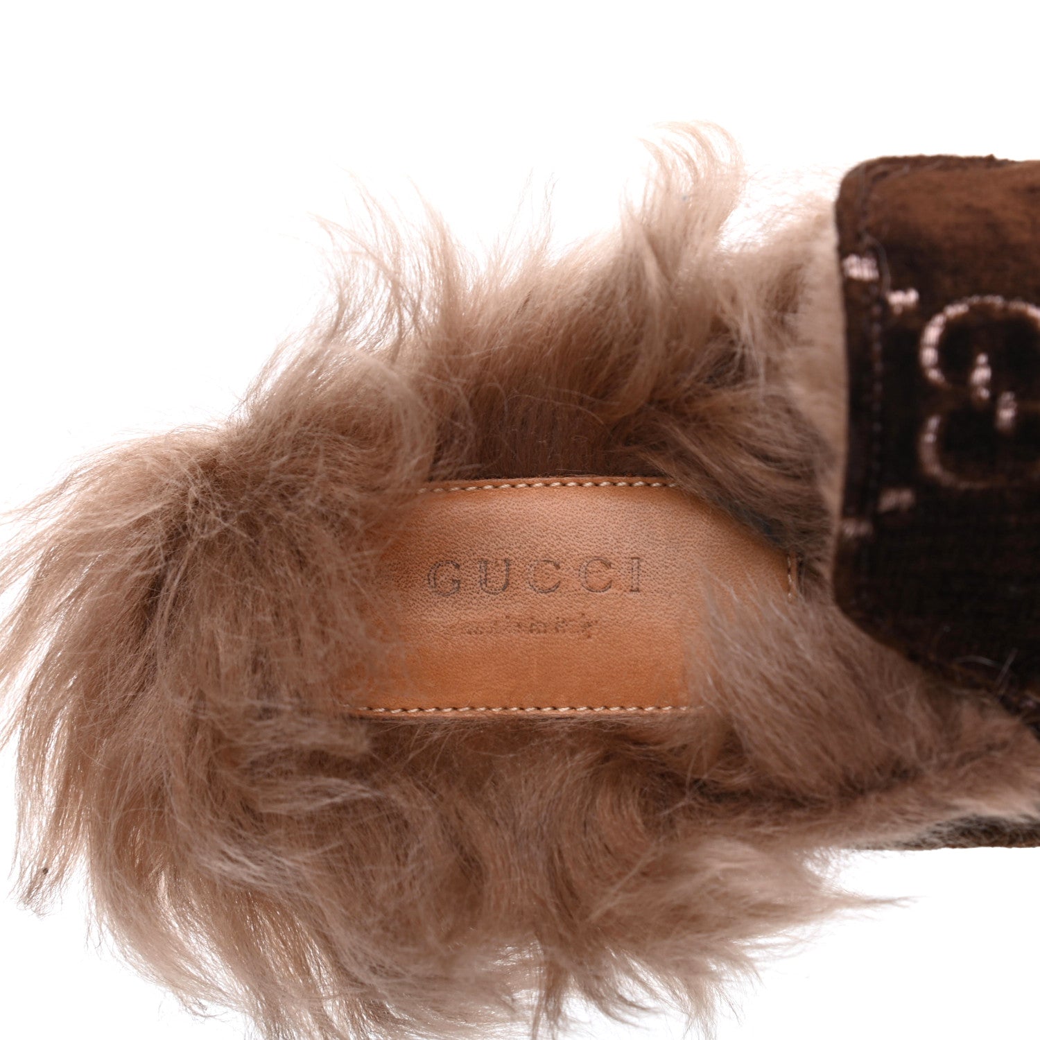 Gucci Velvet GG Monogram Fur Womens Princetown Slippers 38.5 Brown Black Natural 7 of 11