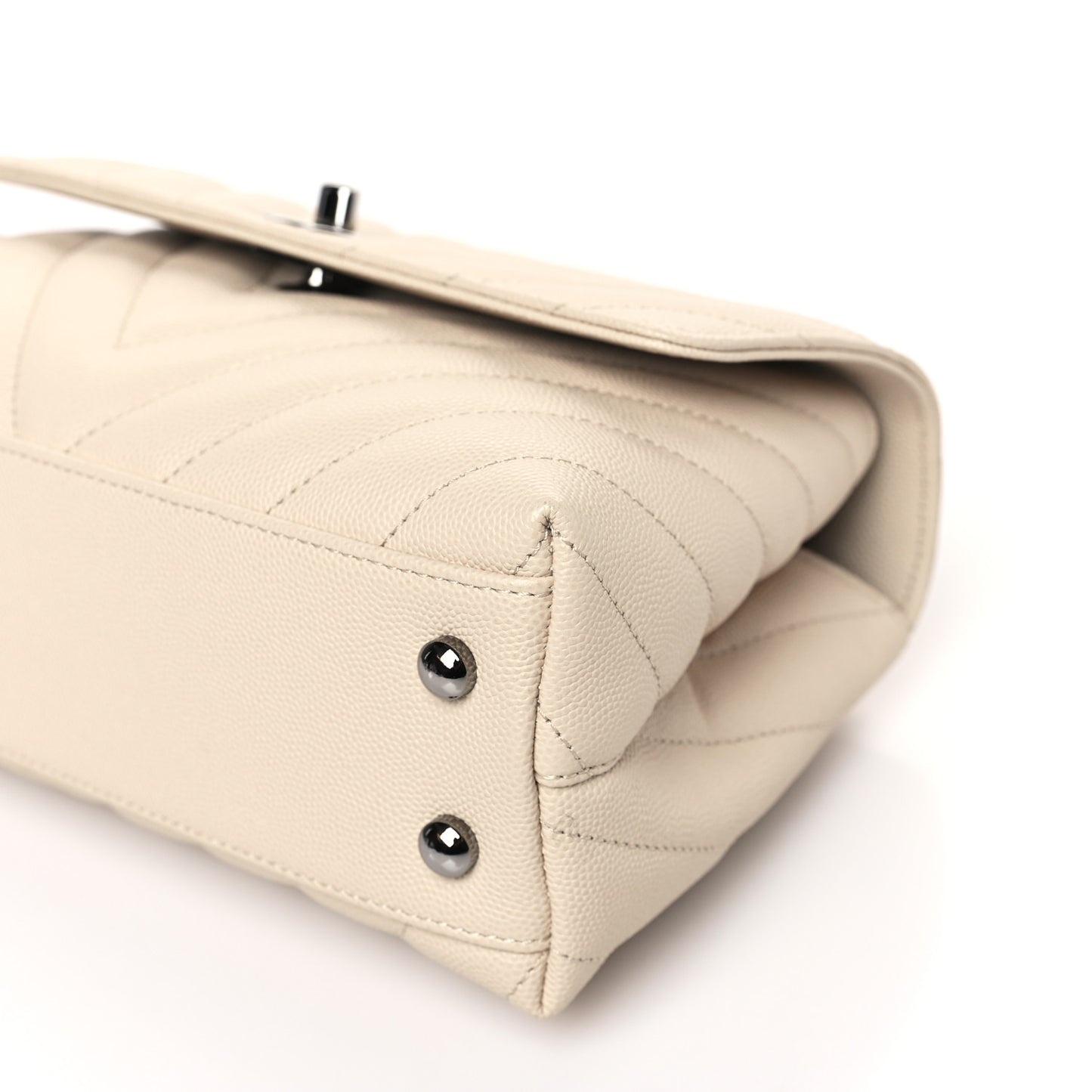 Caviar Chevron Quilted Mini Coco Handle Flap Beige