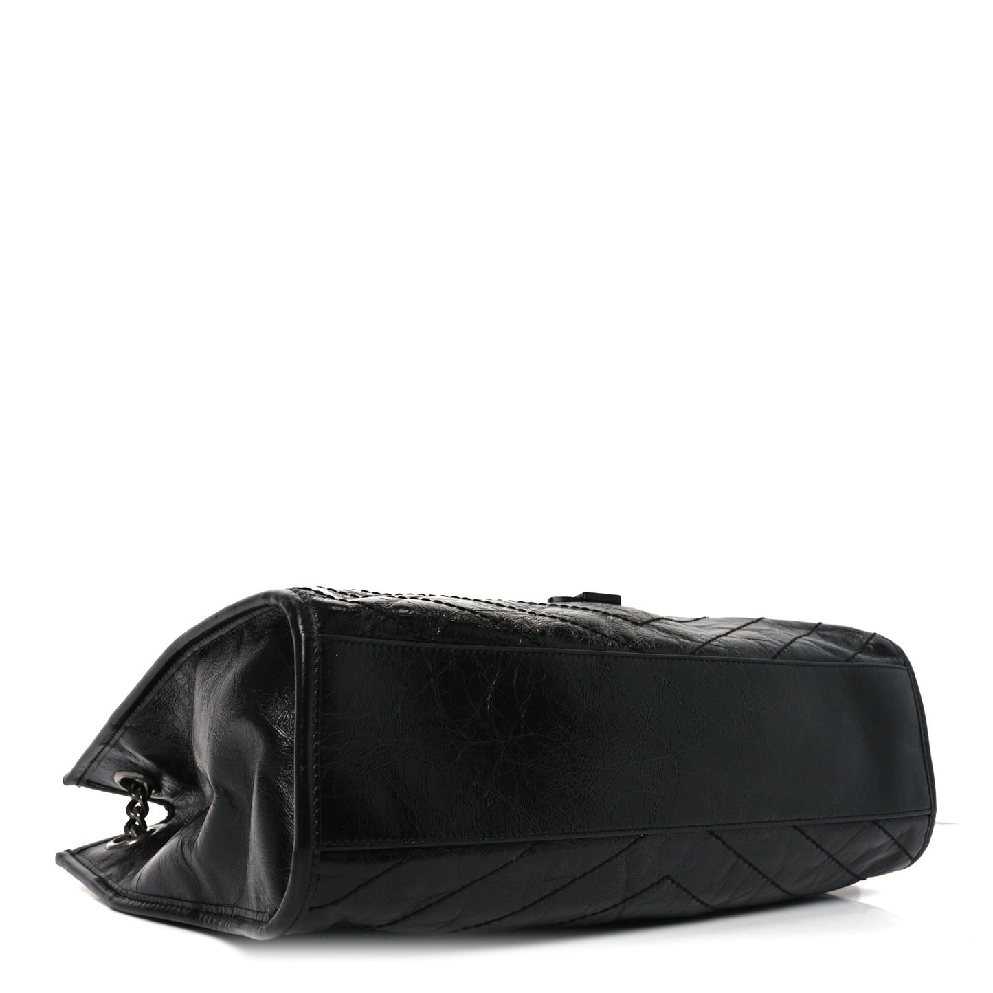 Crinkled Calfskin Matelasse Monogram Medium Niki Shopper Tote Black