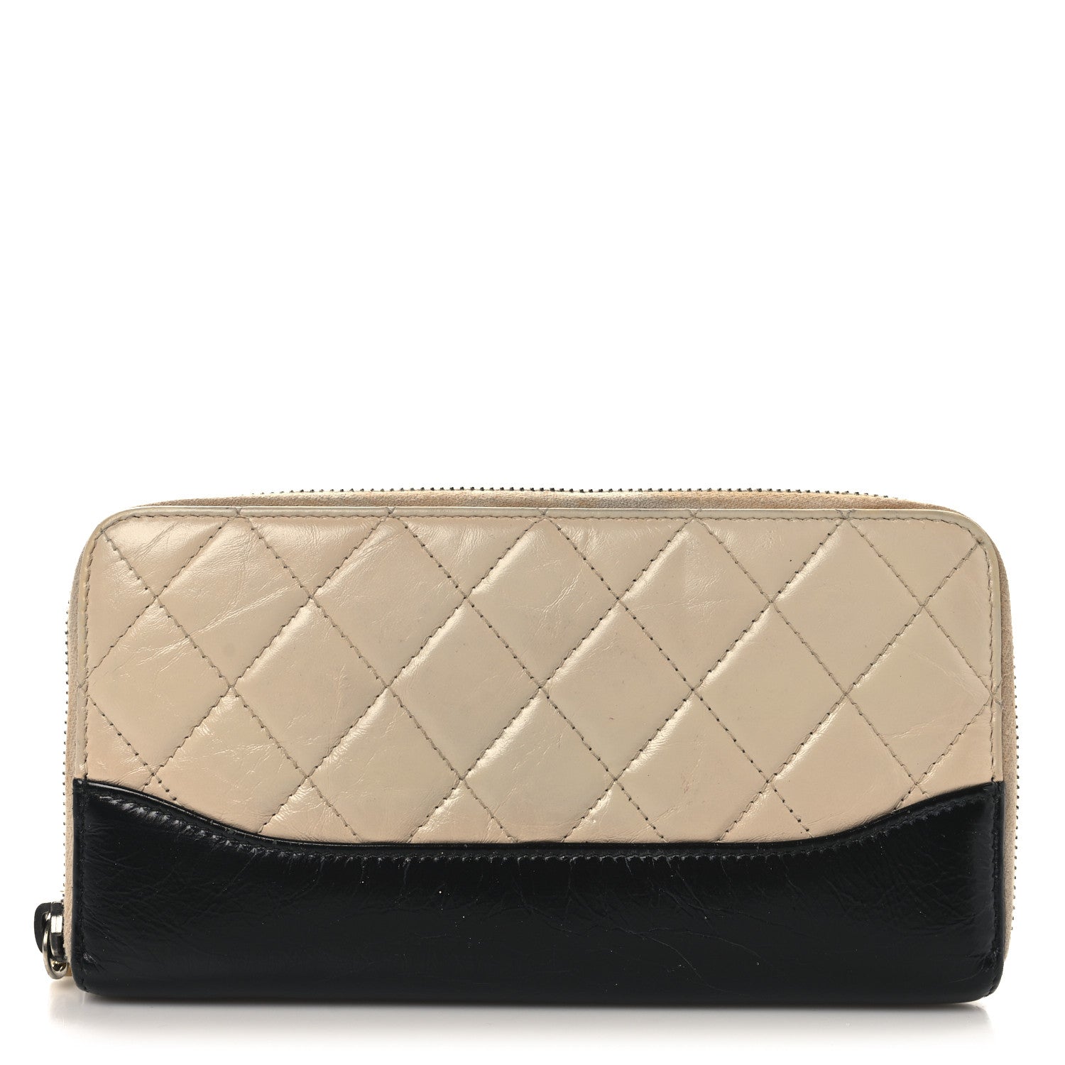 Chanel Aged Calfskin Quilted Large Gabrielle Zip Around Wallet Beige Black 1 of 12