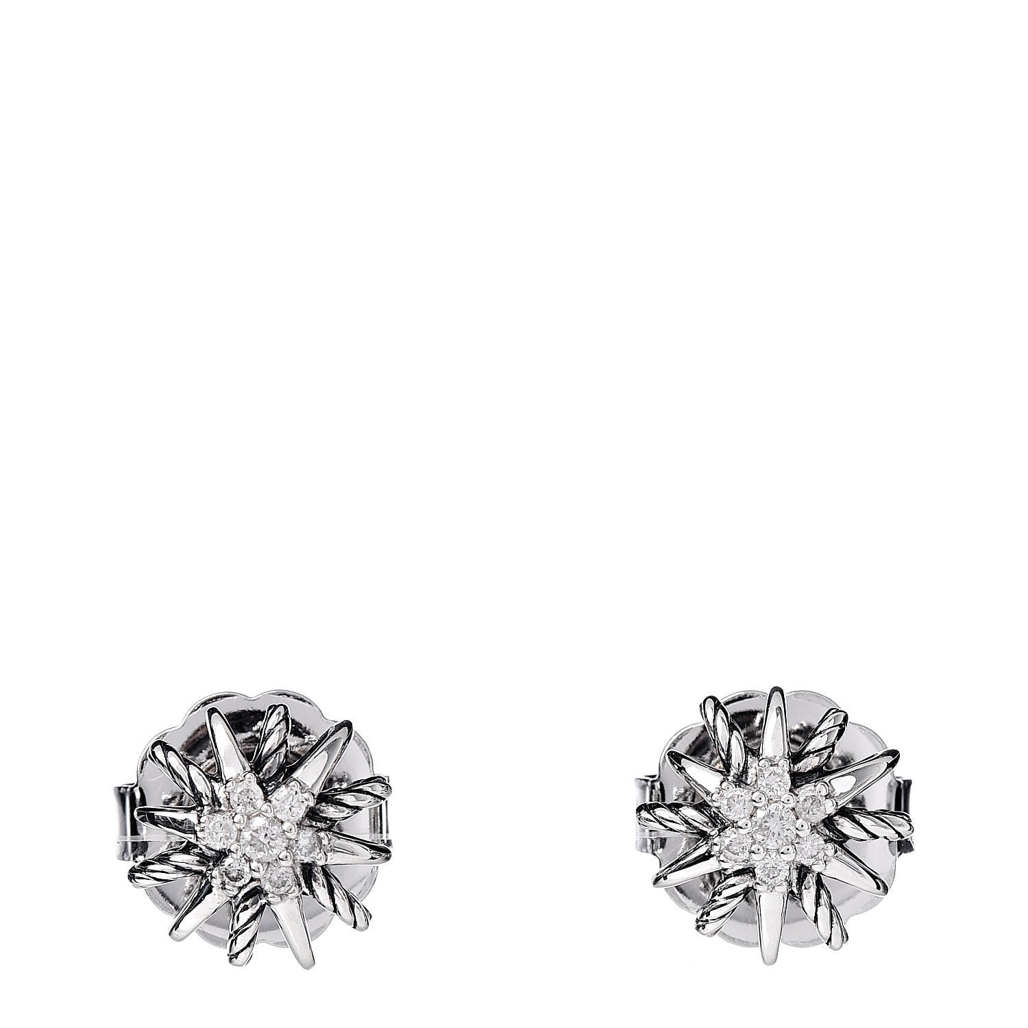 David Yurman Sterling Silver Diamond 10mm Starburst Earrings 1 of 5