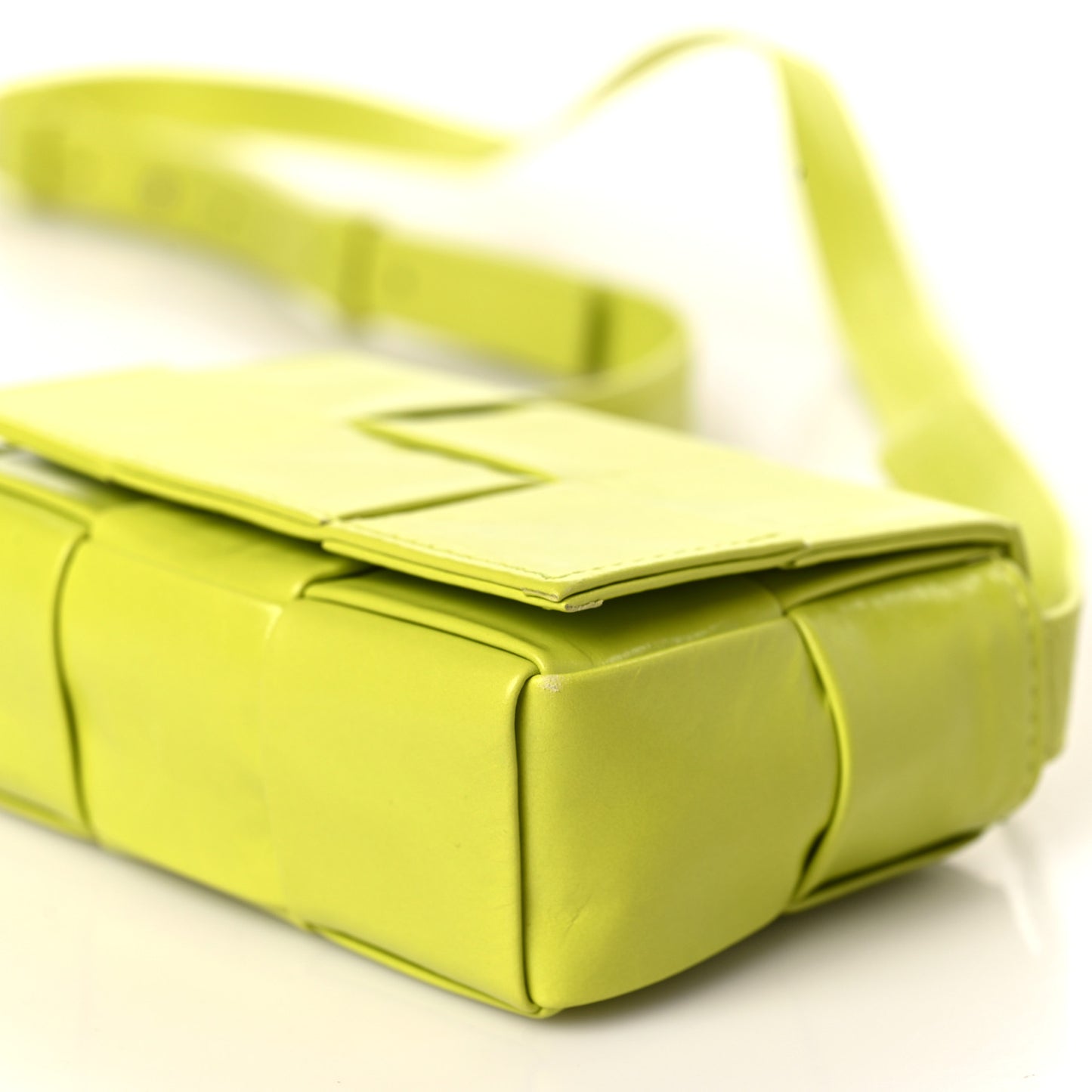 Crinkled Lambskin Maxi Intrecciato Extra Mini Cassette Crossbody Bag Acid