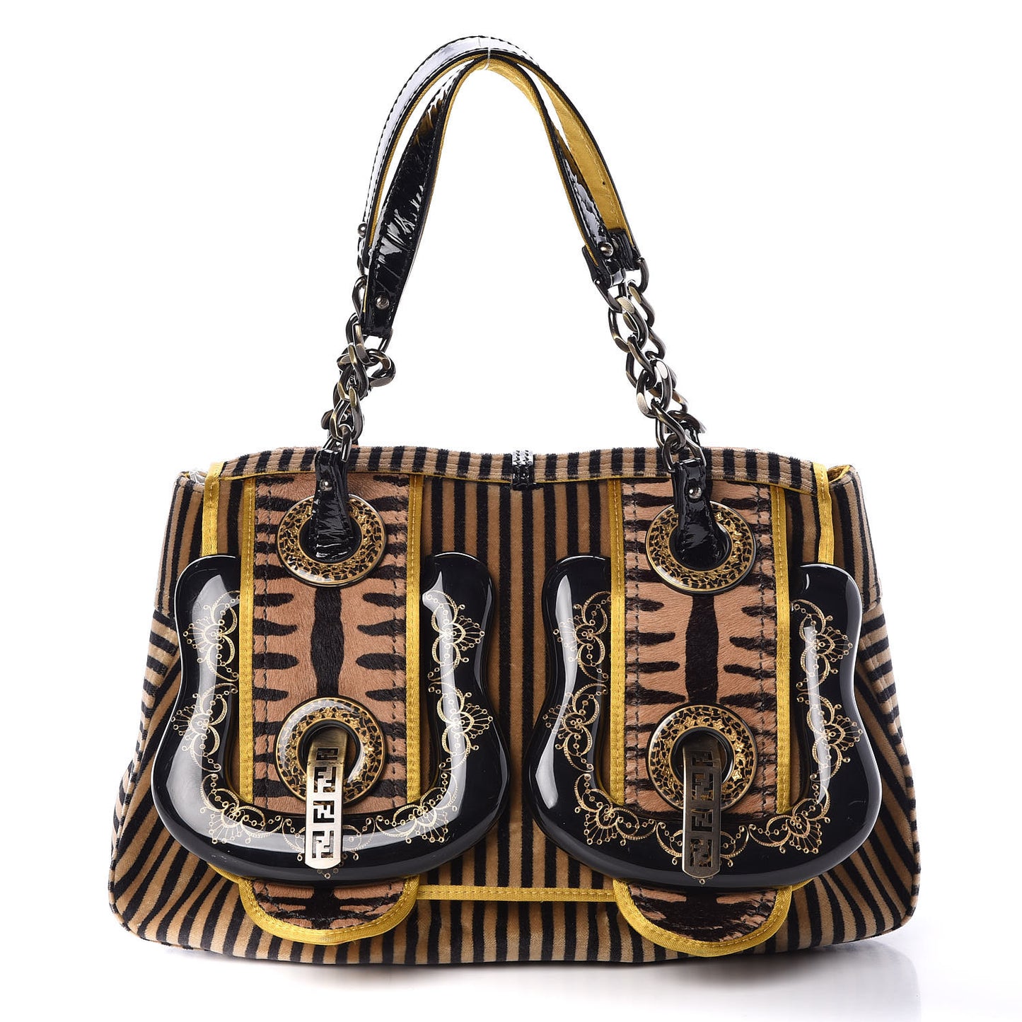 Velvet Calf Hair Pequin B Bag Tan Black