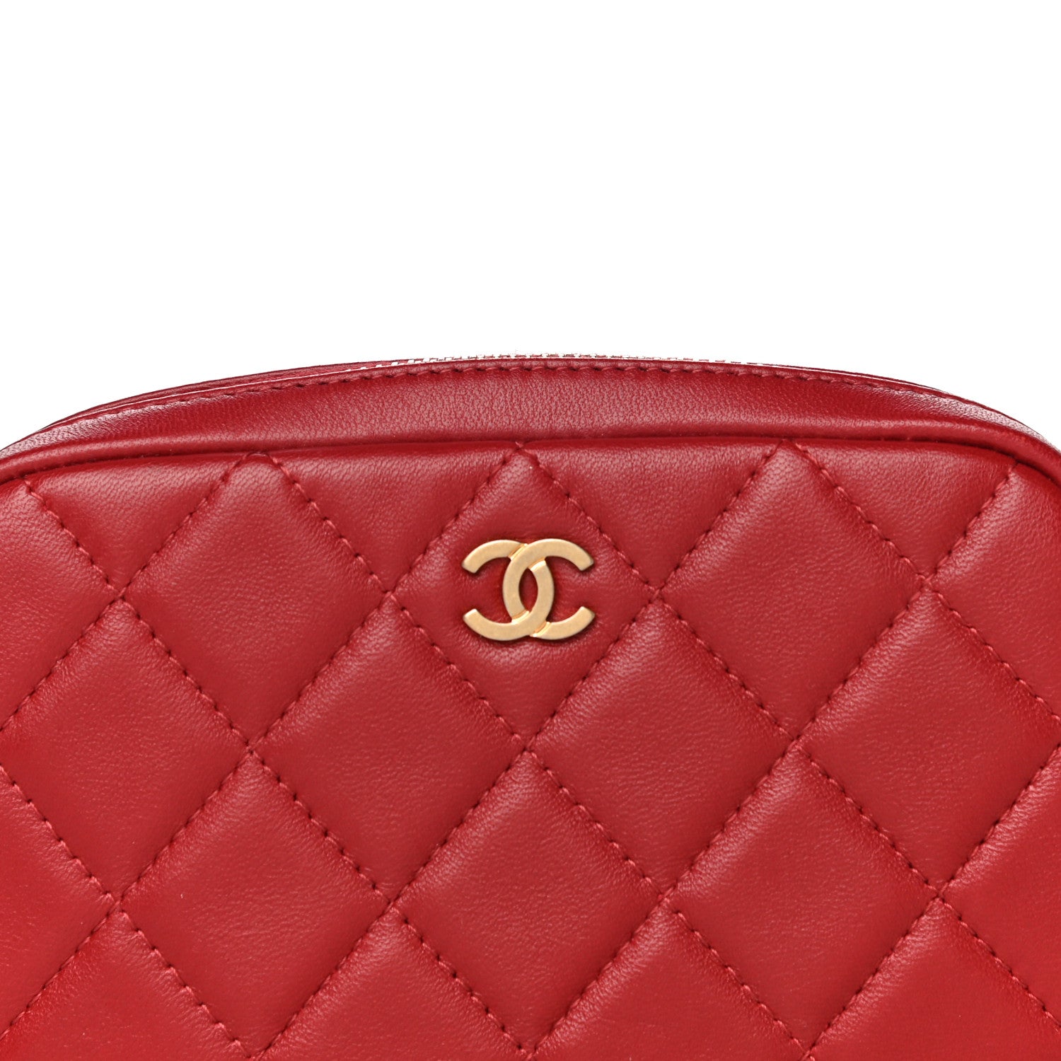 Chanel Lambskin Quilted Small Curvy Pouch Cosmetic Case Red 8 of 10