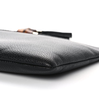 Gucci Pebbled Calfskin Large Bamboo Clutch Black 9 of 10