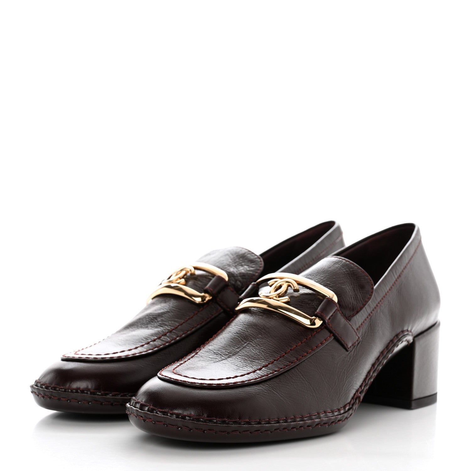 Chanel Shiny Calfskin Metal CC Loafers 39.5 Burgundy 3 of 8
