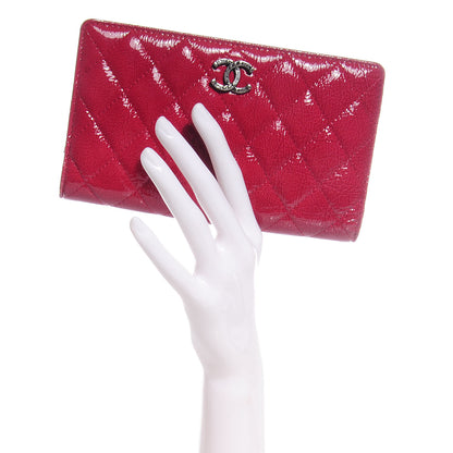 Chanel Distressed Patent Yen Wallet Dark Pink 2 of 16