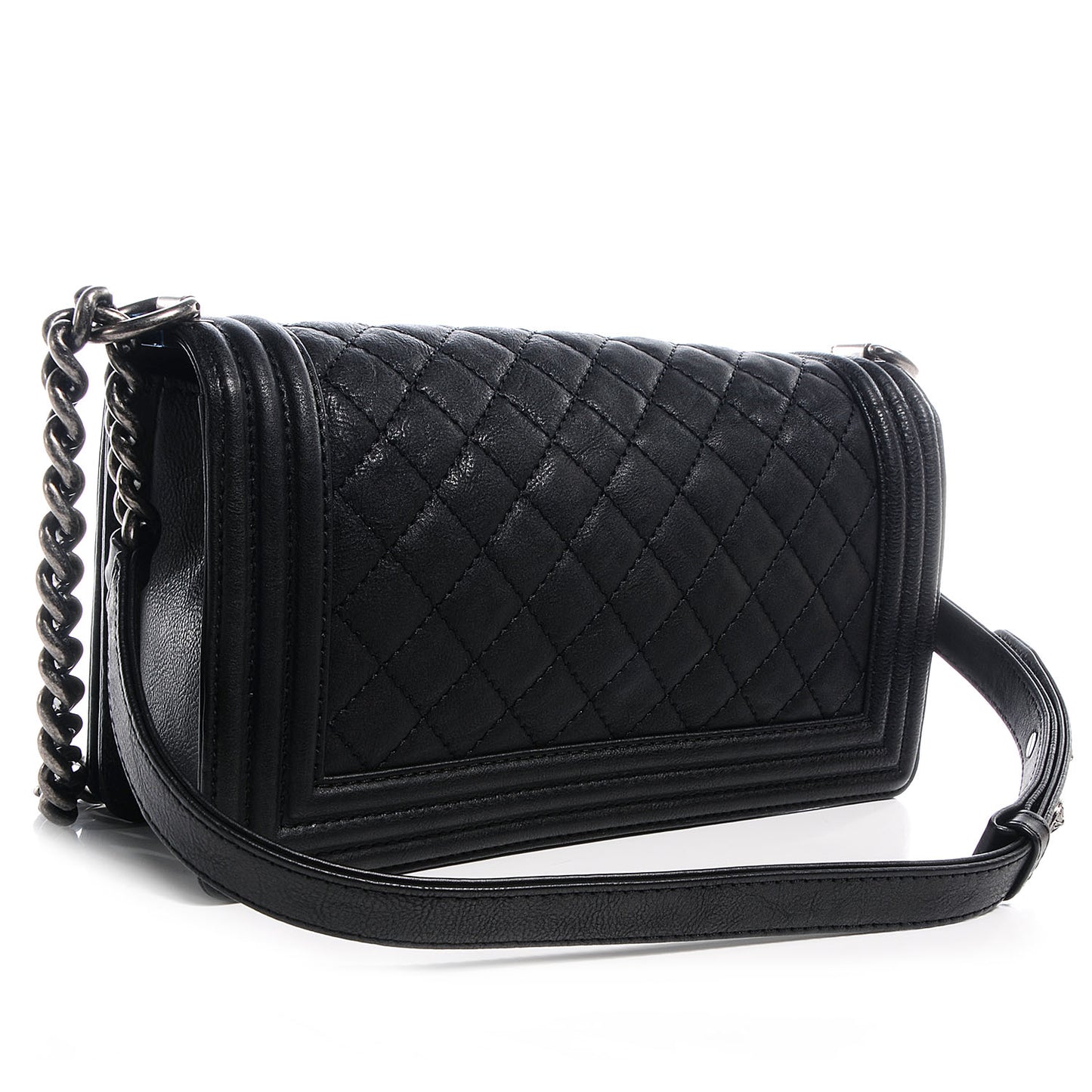 Calfskin Quilted Embellished Metal Medium Boy Flap Black