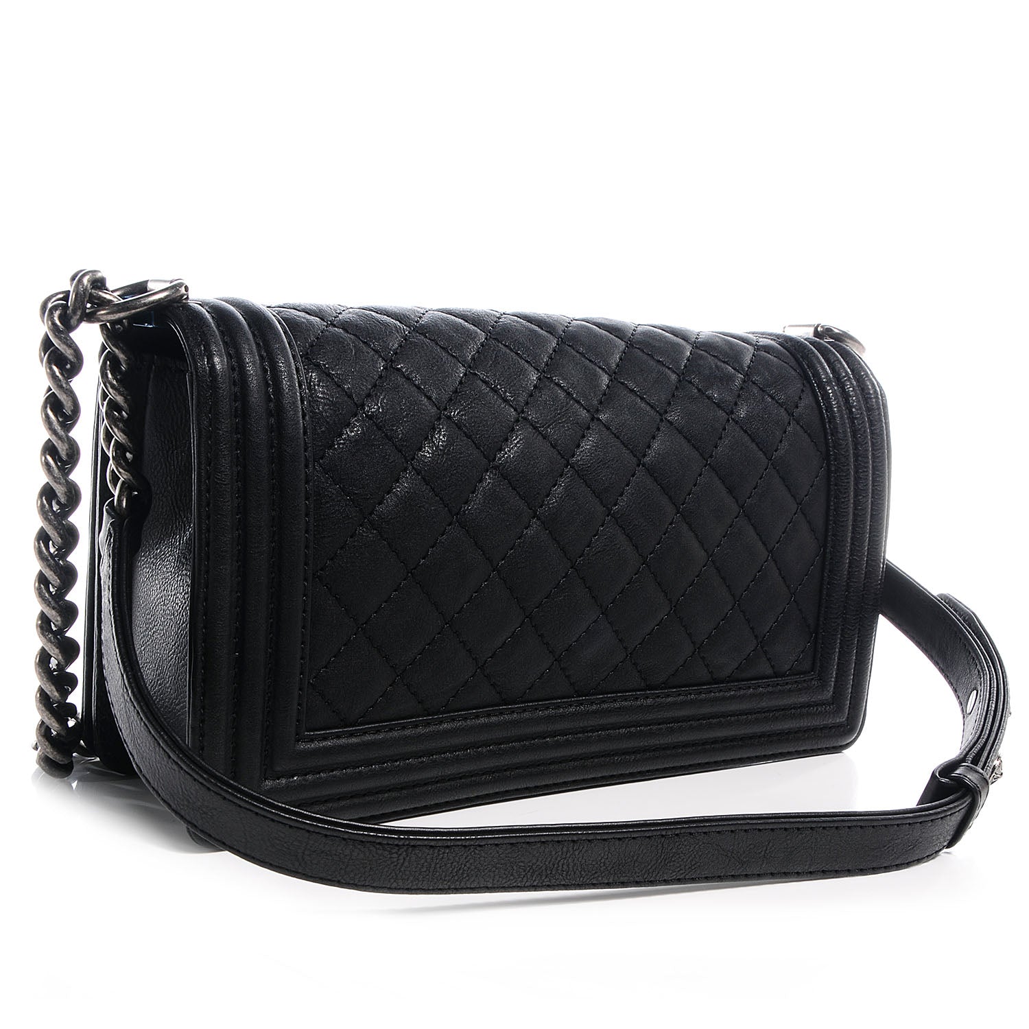 Chanel Calfskin Quilted Embellished Metal Medium Boy Flap Black 3 of 7