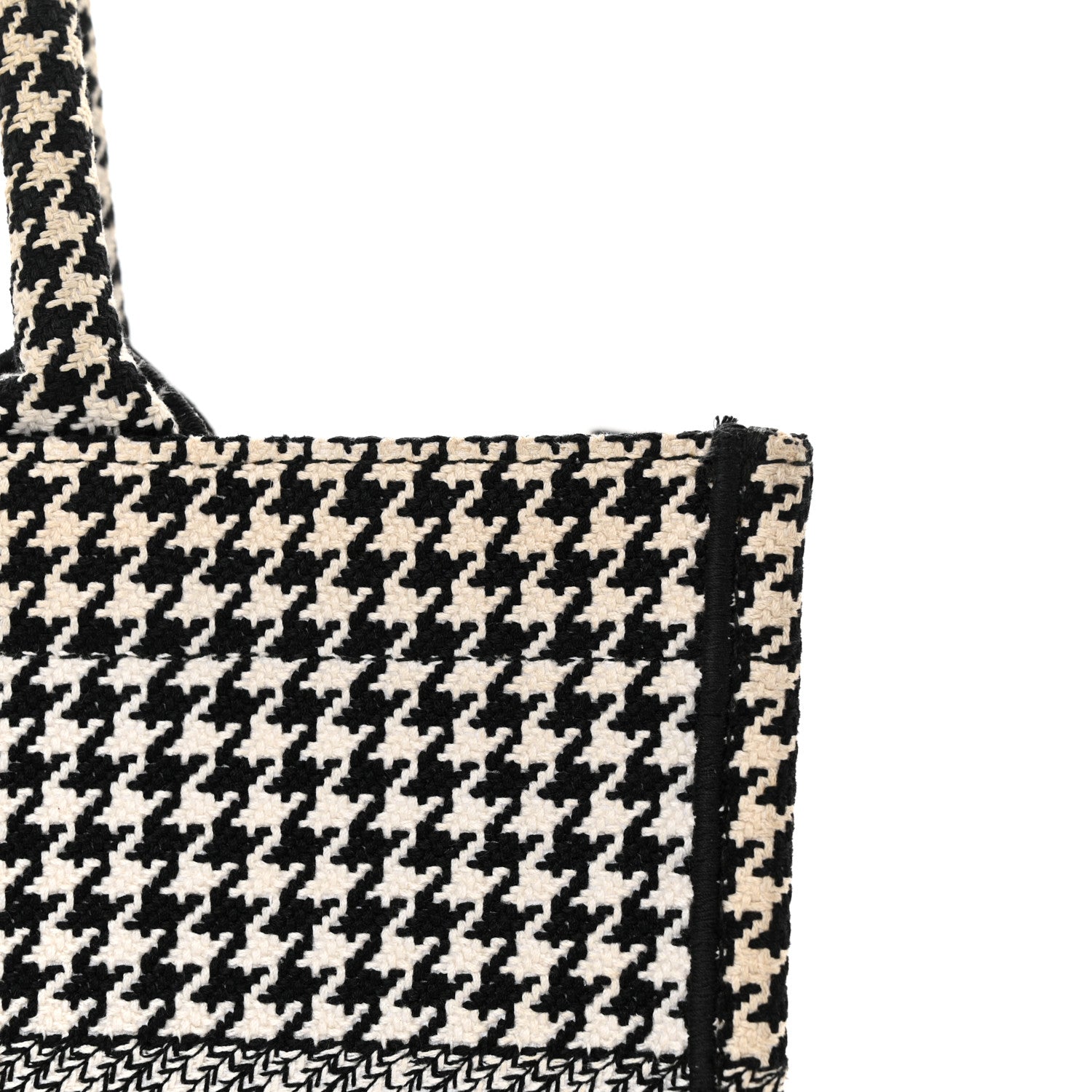 Christian Dior Canvas Houndstooth Embroidered Medium Book Tote Black White 15 of 27