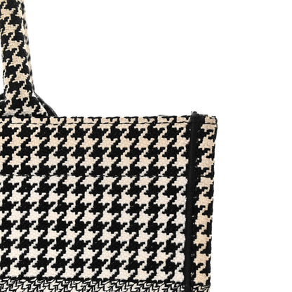 Christian Dior Canvas Houndstooth Embroidered Medium Book Tote Black White 15 of 27