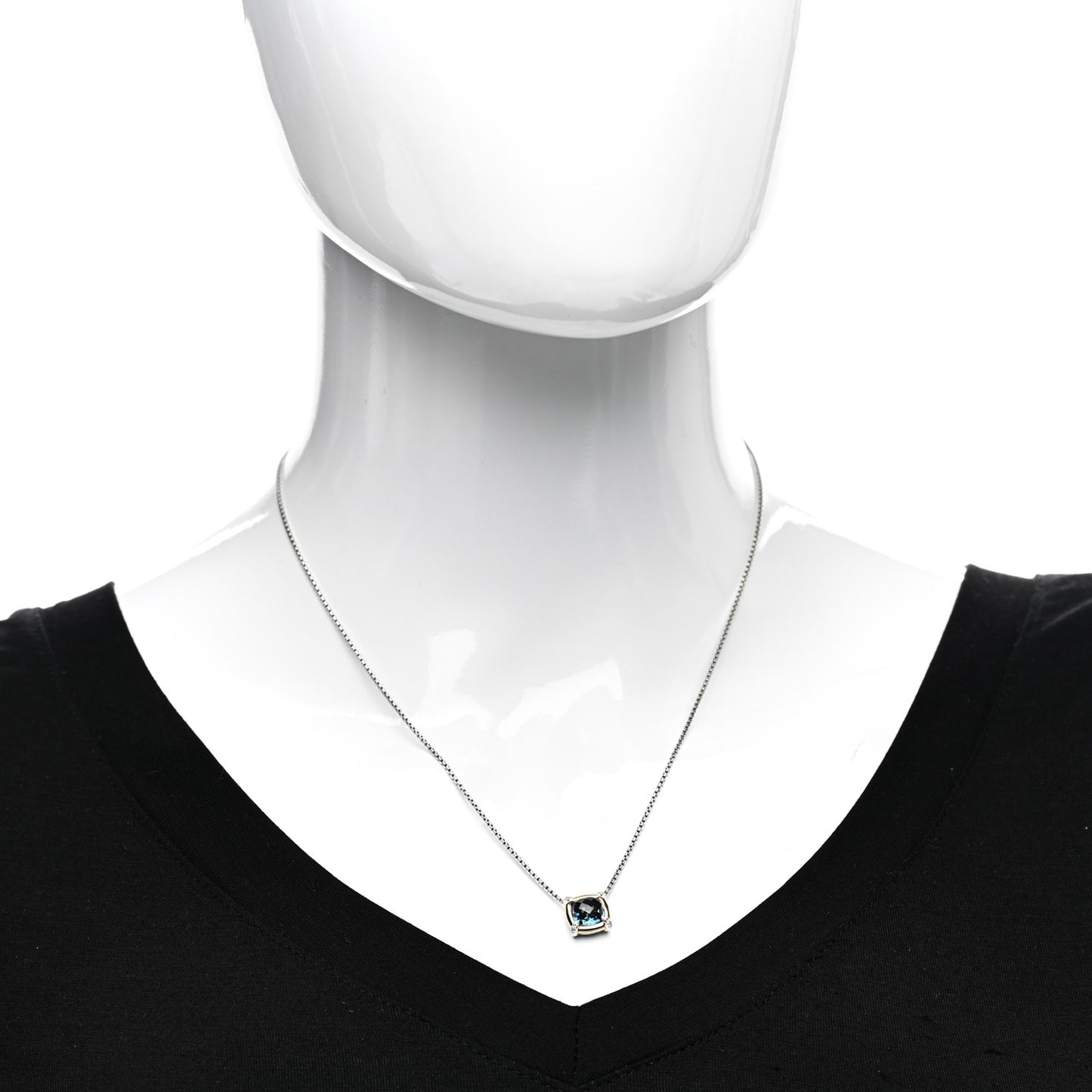 Sterling Silver 18K Yellow Gold Diamond Blue Topaz 7mm Petite Chatelaine Pendant Necklace
