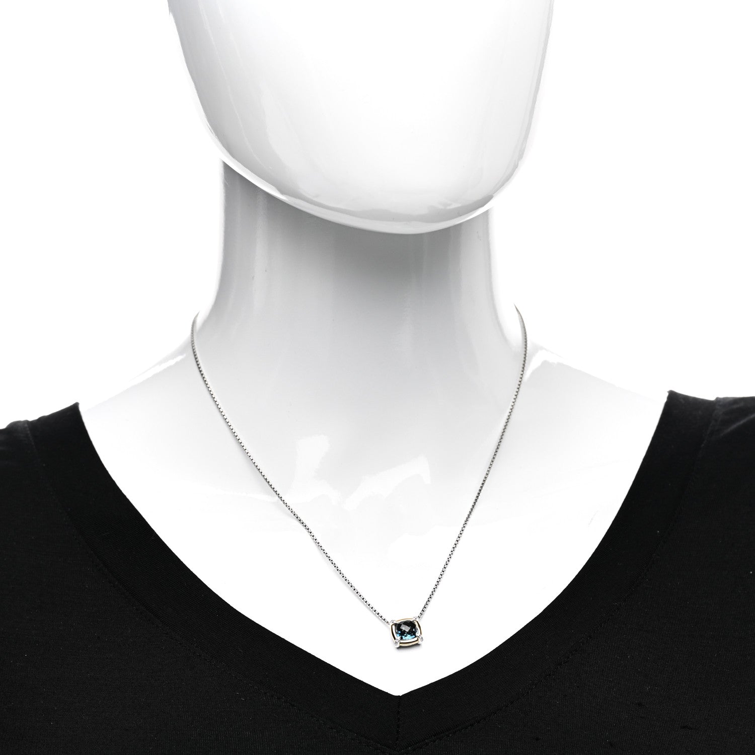 David Yurman Sterling Silver 18K Yellow Gold Diamond Blue Topaz 7mm Petite Chatelaine Pendant Necklace 2 of 4