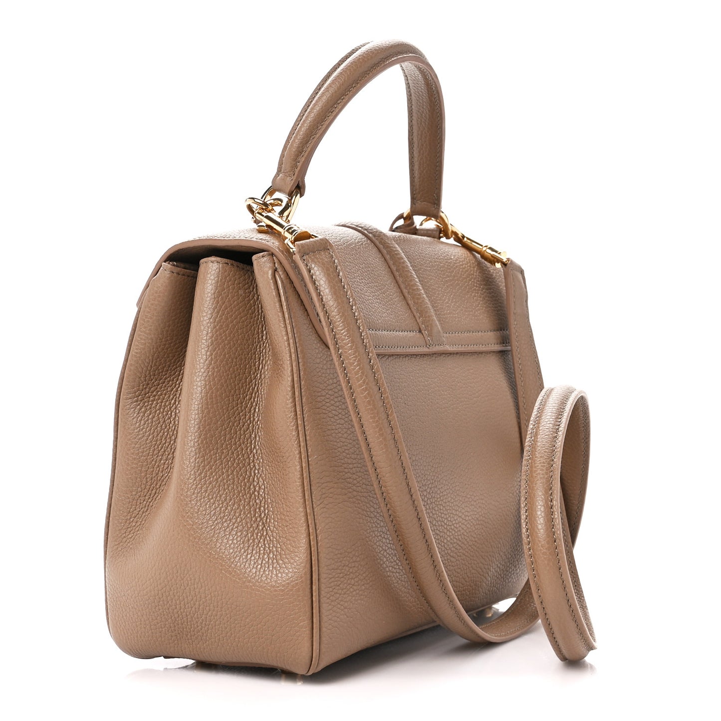 Grained Calfskin Small 16 Top Handle Bag Beige