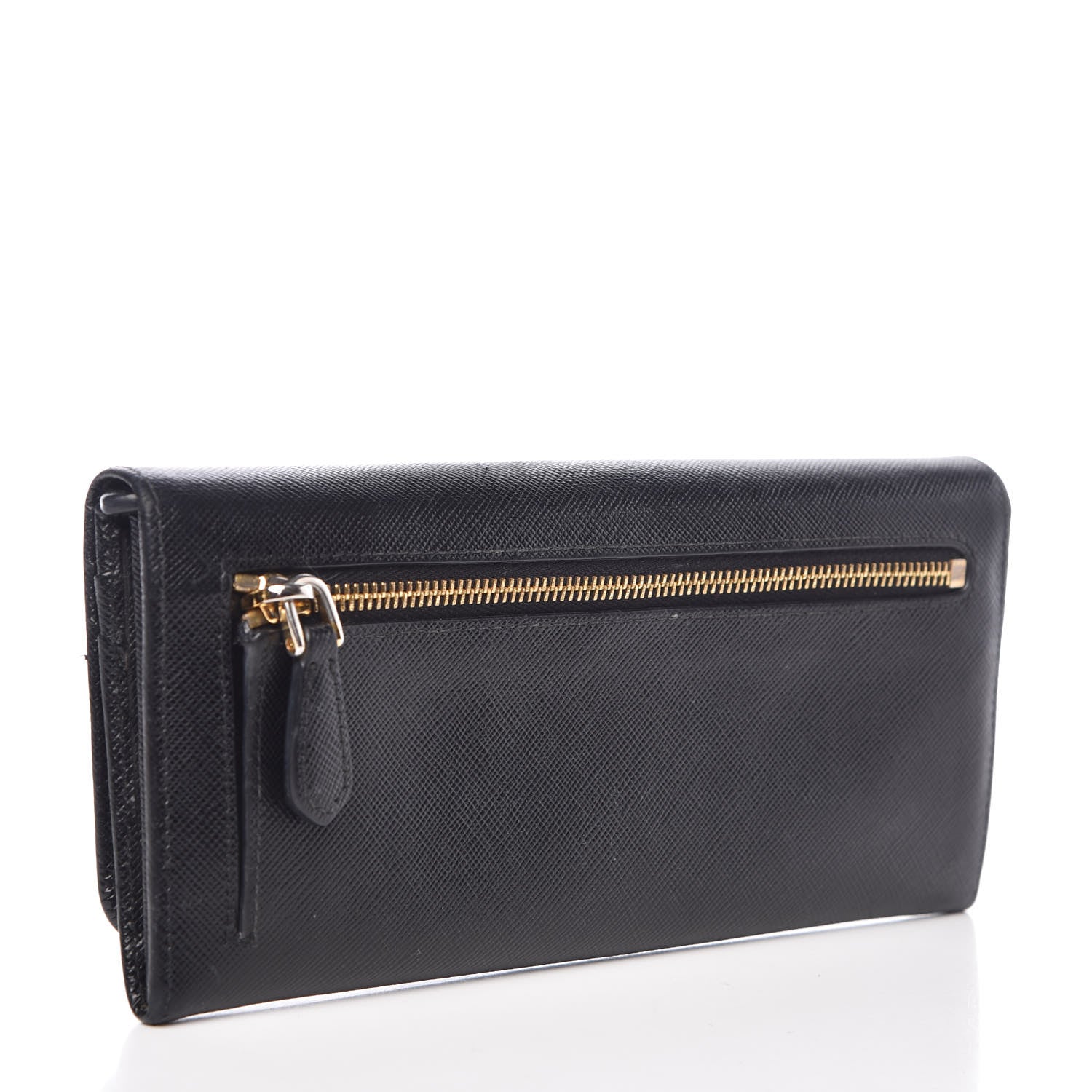 Prada Saffiano Metal Continental Flap Wallet Black 3 of 8