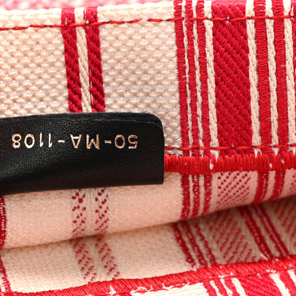 Christian Dior Canvas Embroidered Mykonos Large Striped Book Tote Red 7 of 11