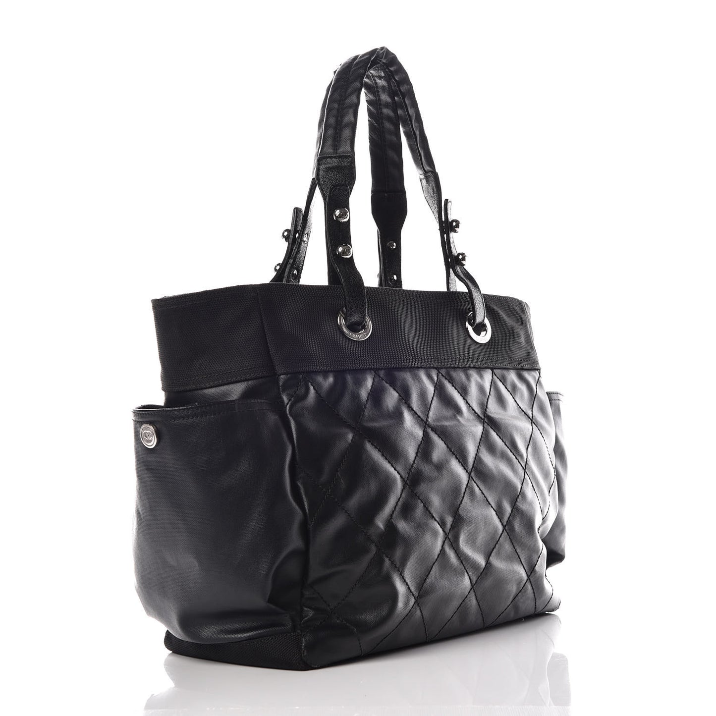 Coated Canvas Quilted Large Paris Biarritz Tote Black
