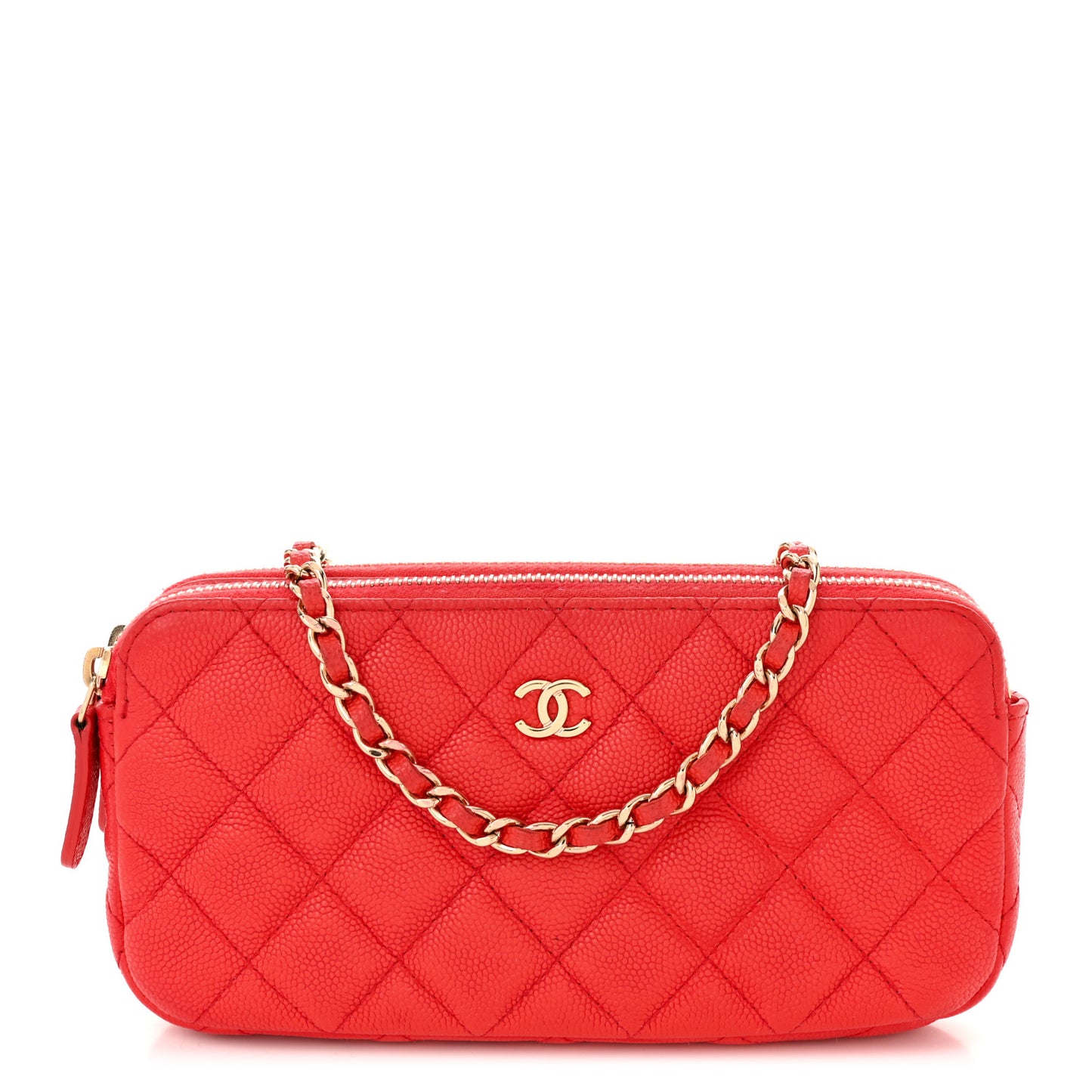 Caviar Quilted Small Clutch With Chain Red