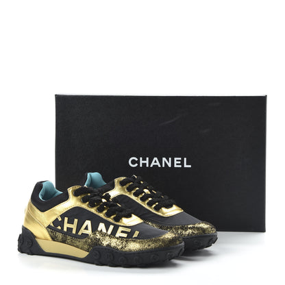 Chanel Metallic Lambskin Satin Finish Womens CC Sneakers 36 Black Gold 9 of 9