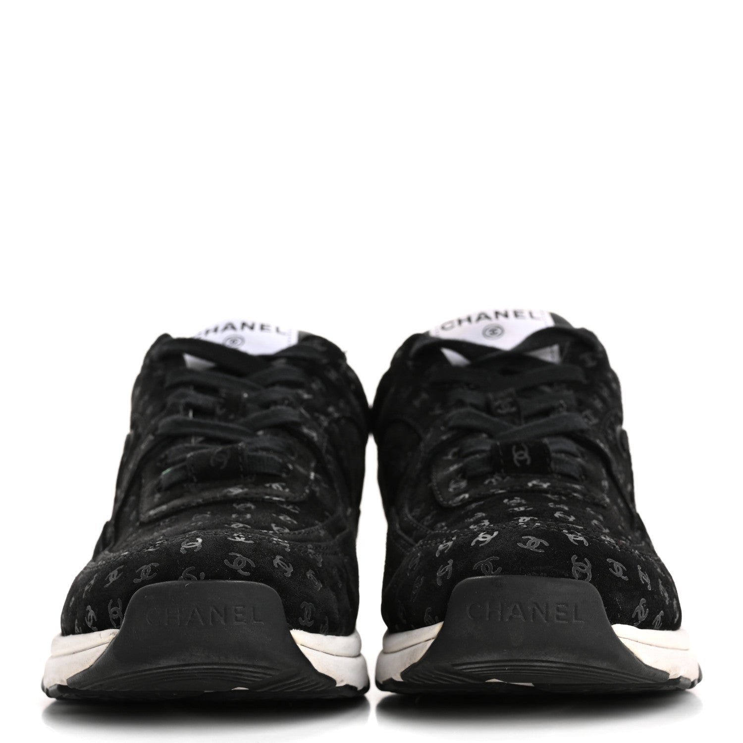 Chanel Suede Calfskin Printed CC Sneakers 38.5 Black 3 of 12