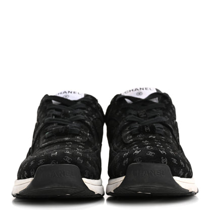 Chanel Suede Calfskin Printed CC Sneakers 38.5 Black 3 of 12
