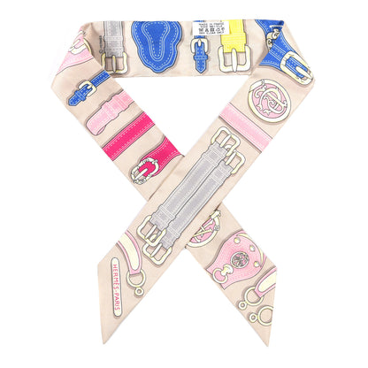 Hermes Silk Harnais des Presidents Twilly Beige Bleu Pink 1 of 4
