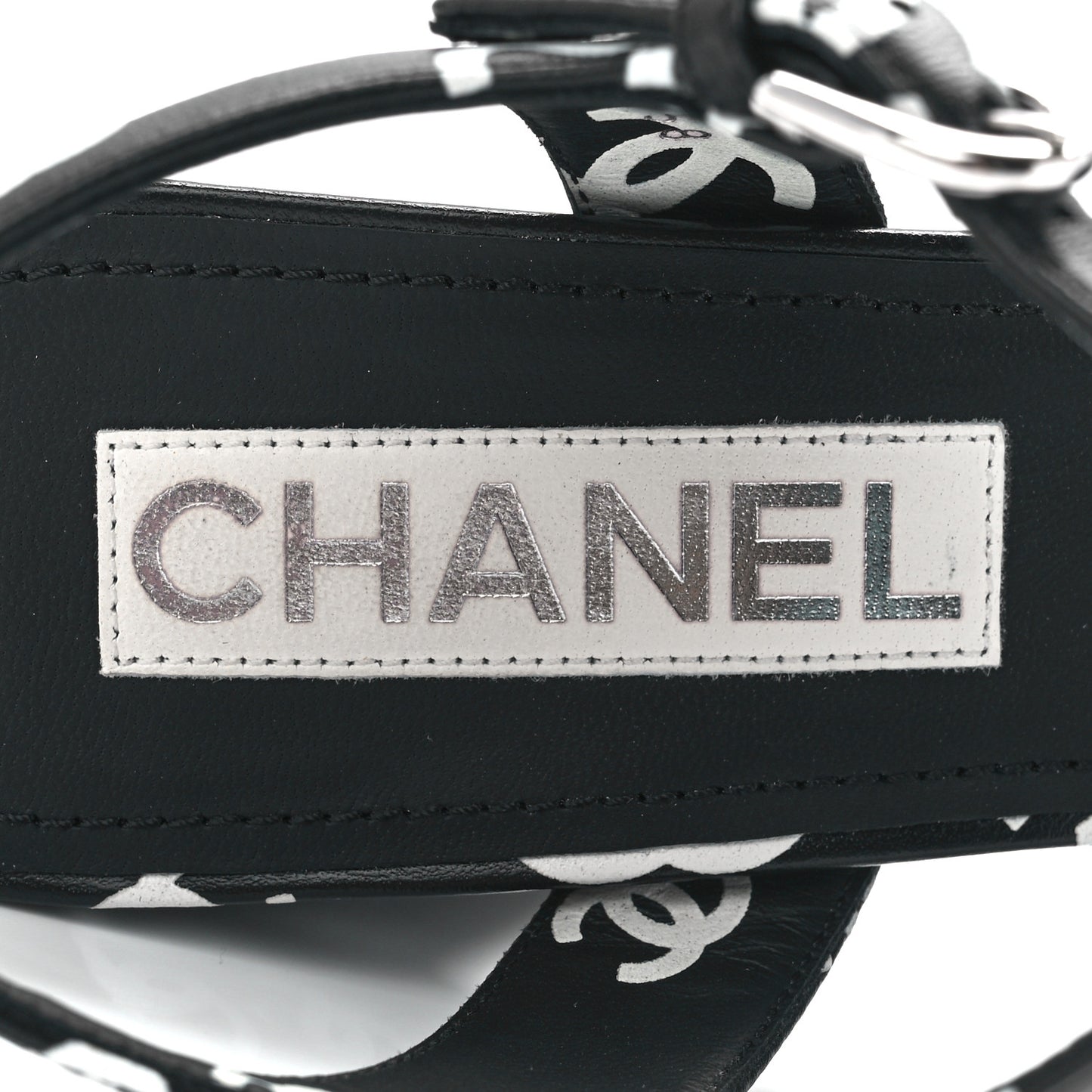 Printed Lambskin CC Platform Sandals 38 Black White