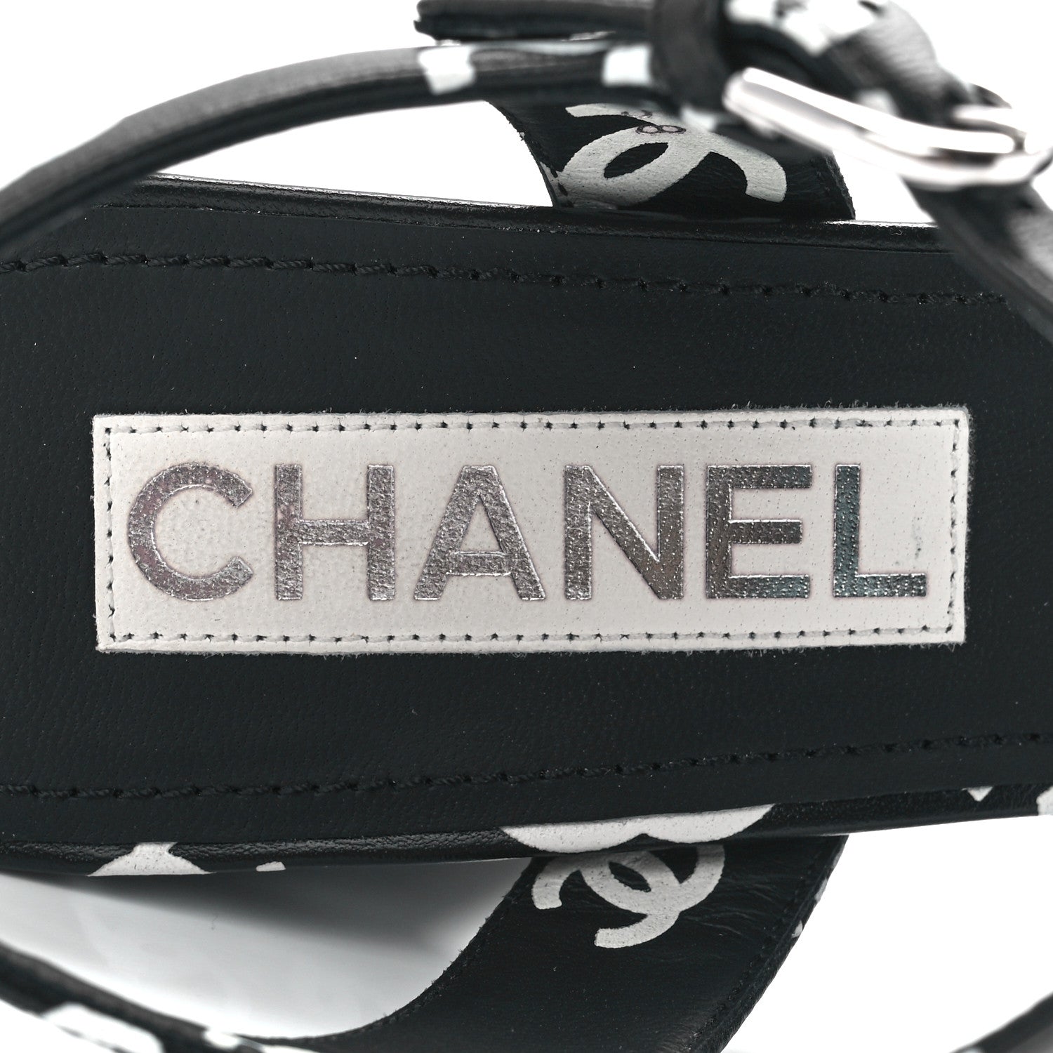 Chanel Printed Lambskin CC Platform Sandals 38 Black White 6 of 8