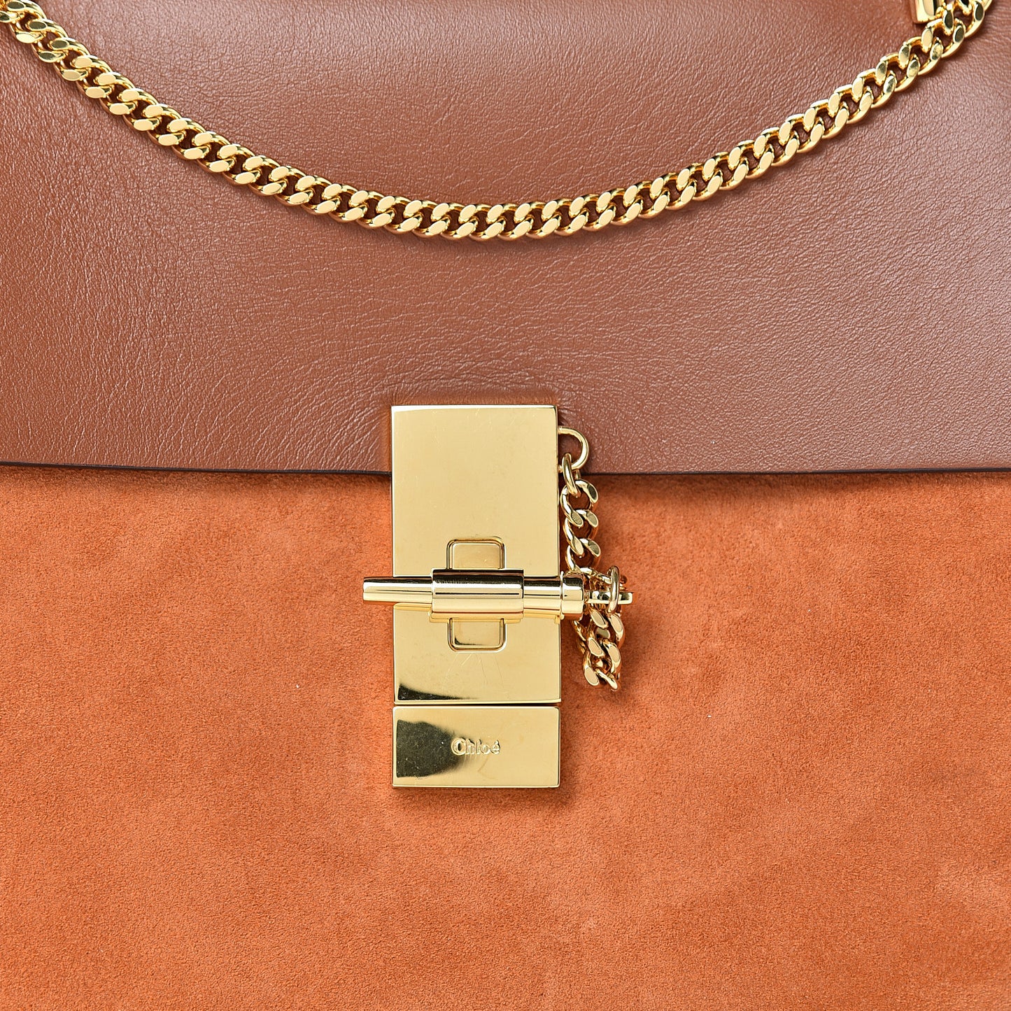 Suede Smooth Calfskin Drew Shoulder Bag Classic Tobacco