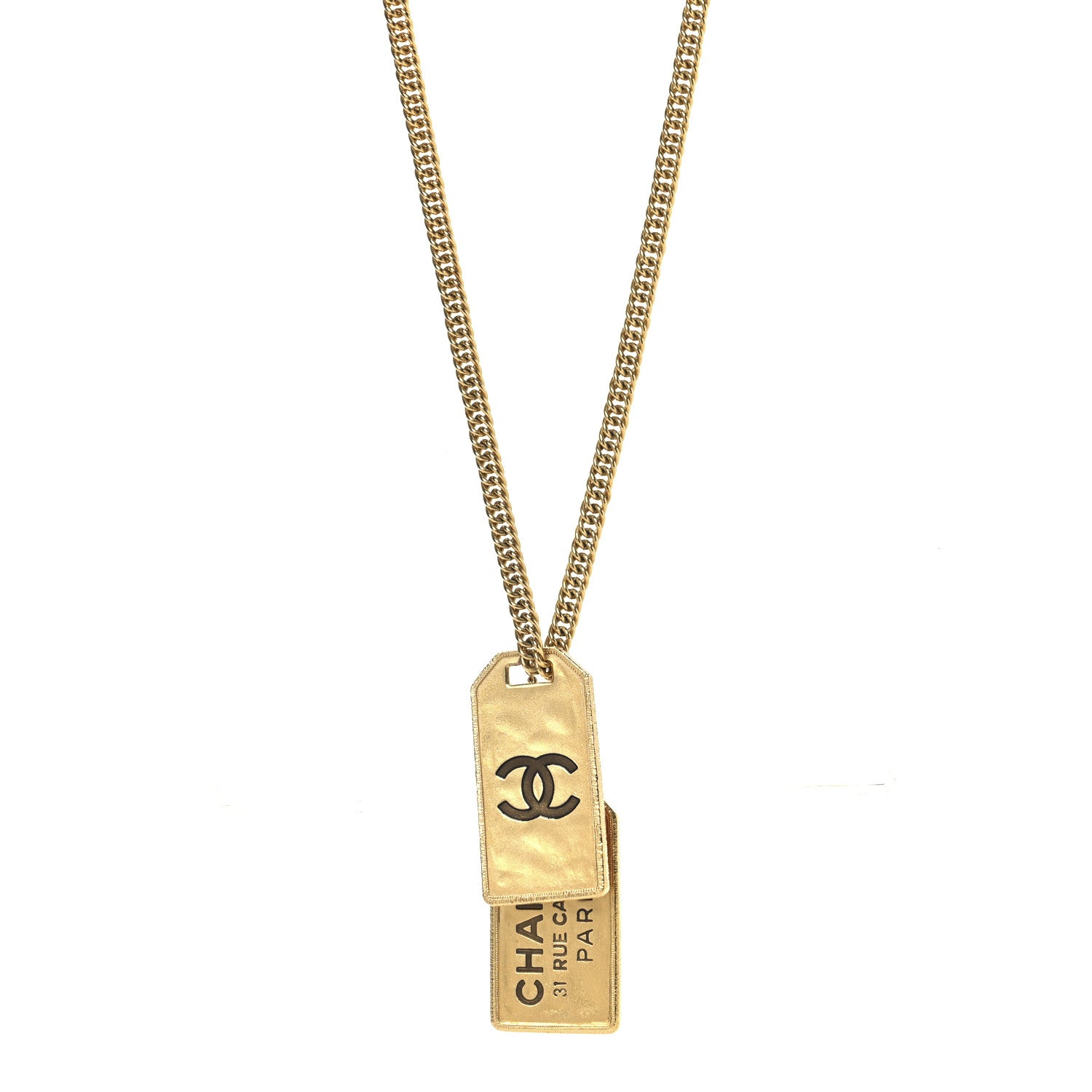 Chanel ID Dog Tag Charm Necklace Gold 1 of 4