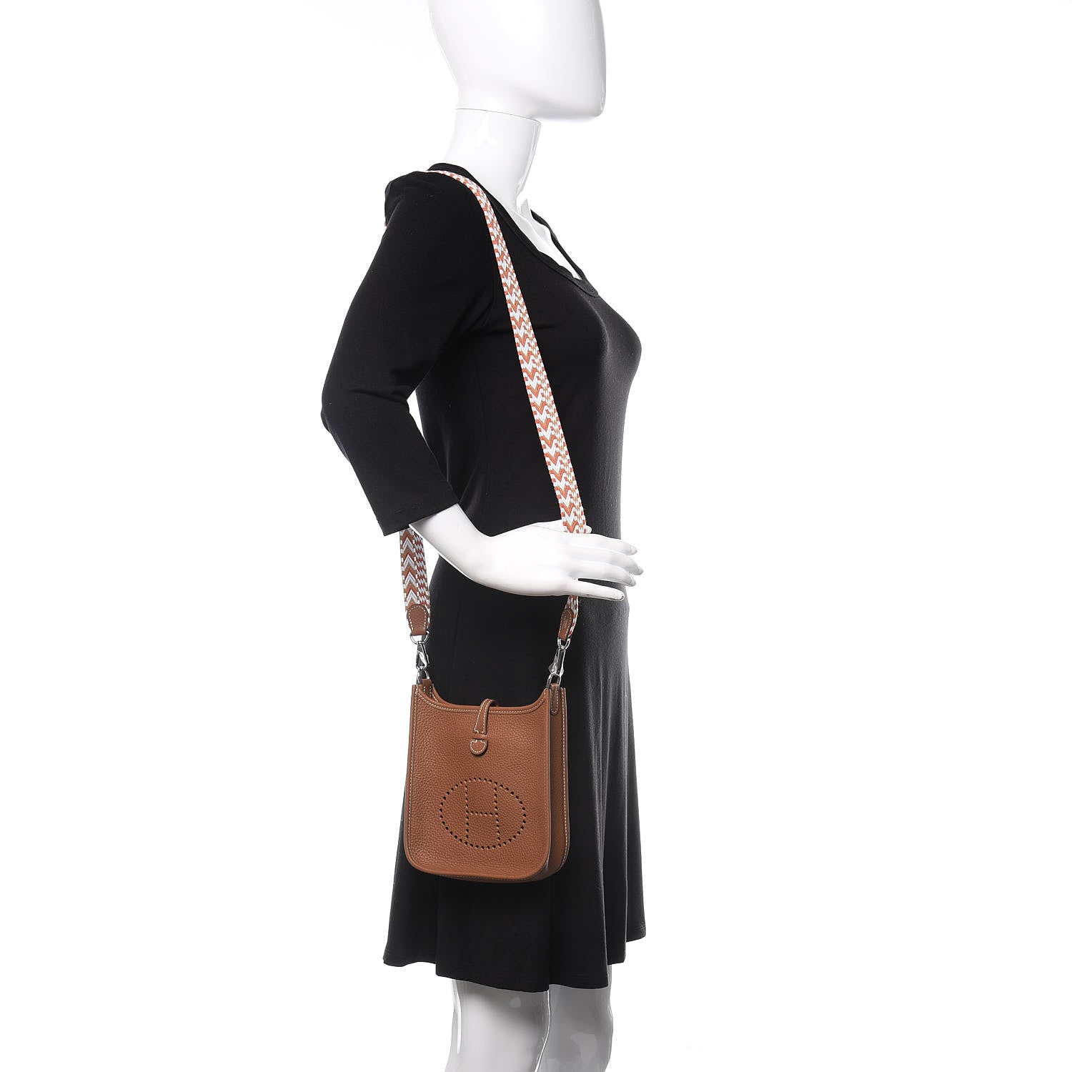 Hermes Taurillon Clemence Allegro Evelyne TPM Gold Cornaline White 2 of 11