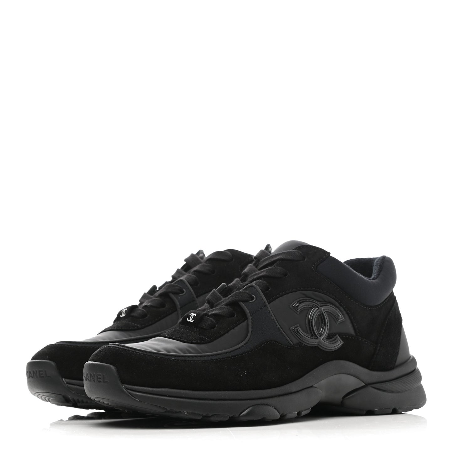Nylon Calfskin Suede CC Sneakers 36 Black
