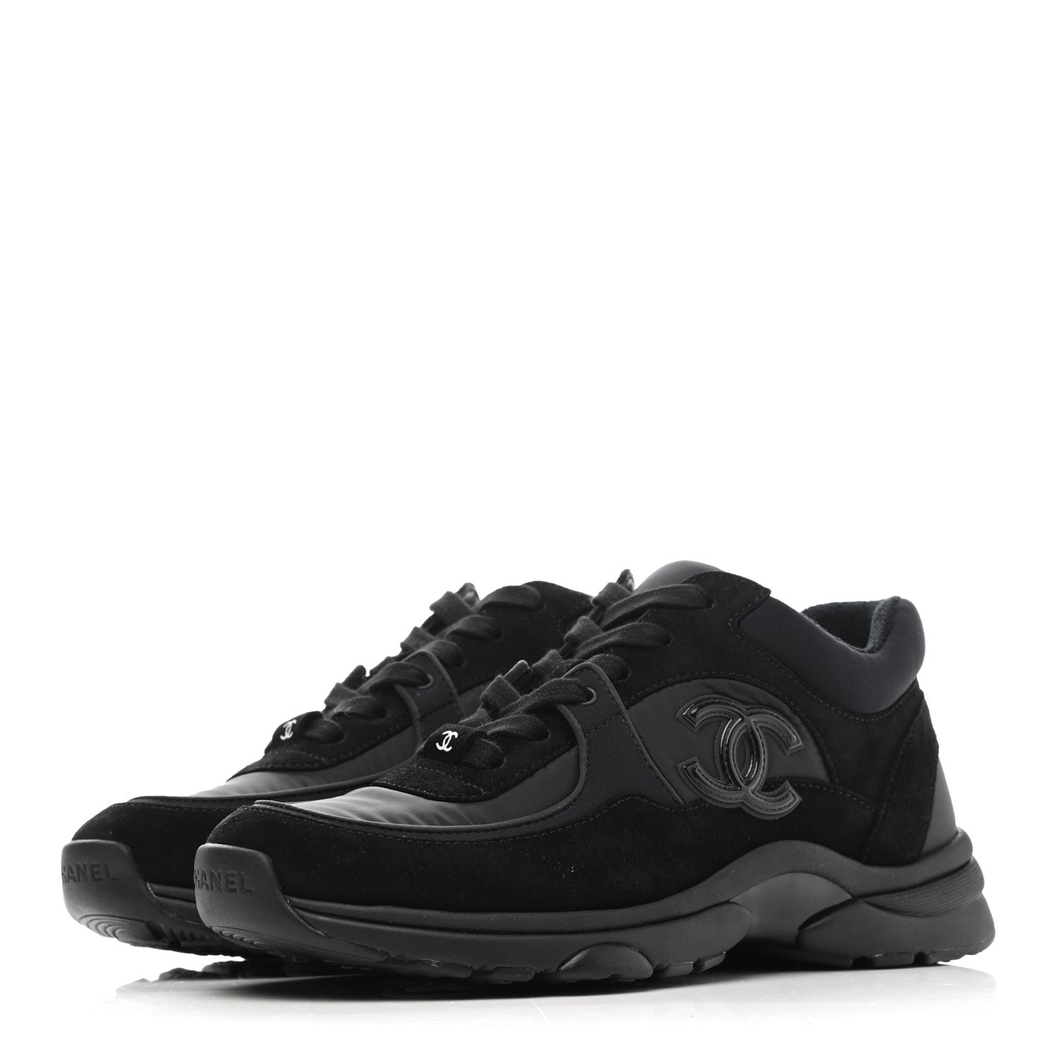 Chanel Nylon Calfskin Suede CC Sneakers 36 Black 3 of 8