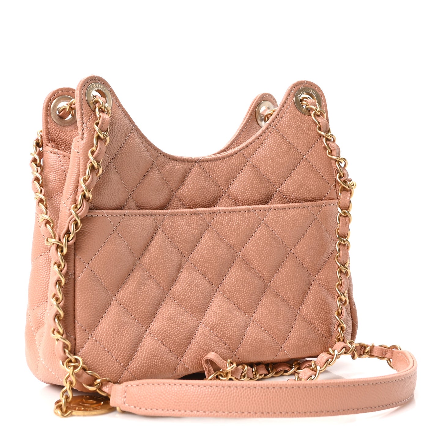 Caviar Quilted Small Wavy CC Hobo Coral