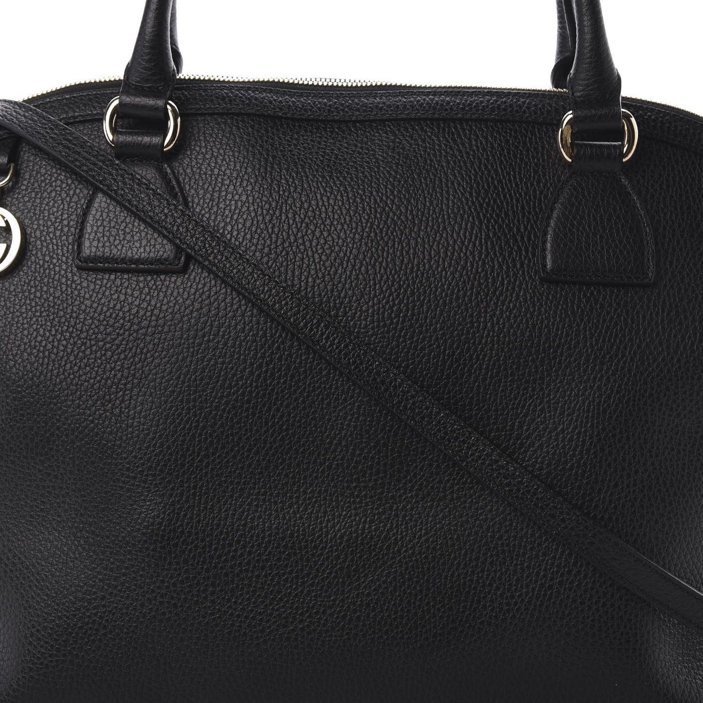 Dollar Calfskin Large GG Charm Dome Satchel Tote Black