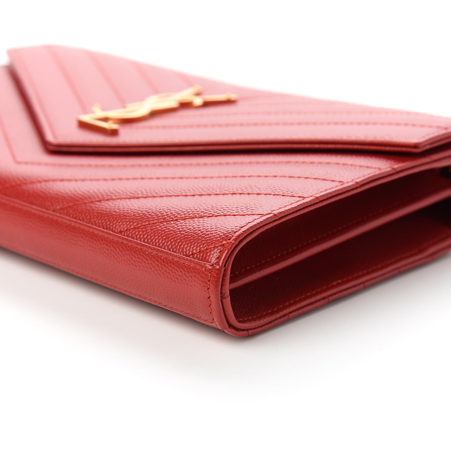 Saint Laurent Grain De Poudre Matelasse Chevron Monogram Chain Wallet Red 7 of 11