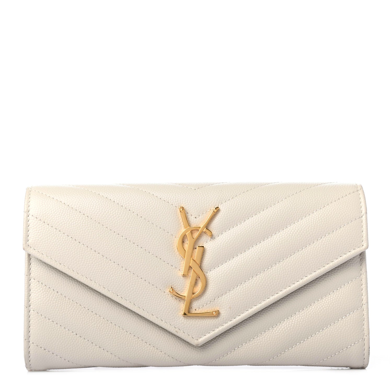 Saint Laurent Grain De Poudre Matelasse Chevron Monogram Flap Wallet Crema Soft 1 of 4