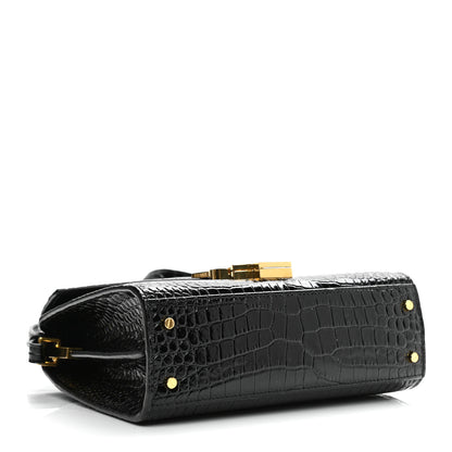 Saint Laurent Calfskin Crocodile Embossed Mini Classic Monogram Cassandra Top Handle Black 4 of 10
